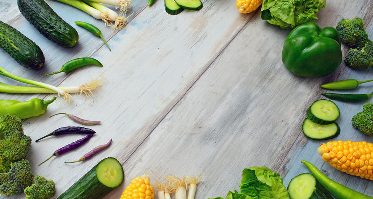 Green onion knife and salad placed